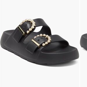 Stuart Weitzman Imitation Pearl Buckle Black Slide size 6